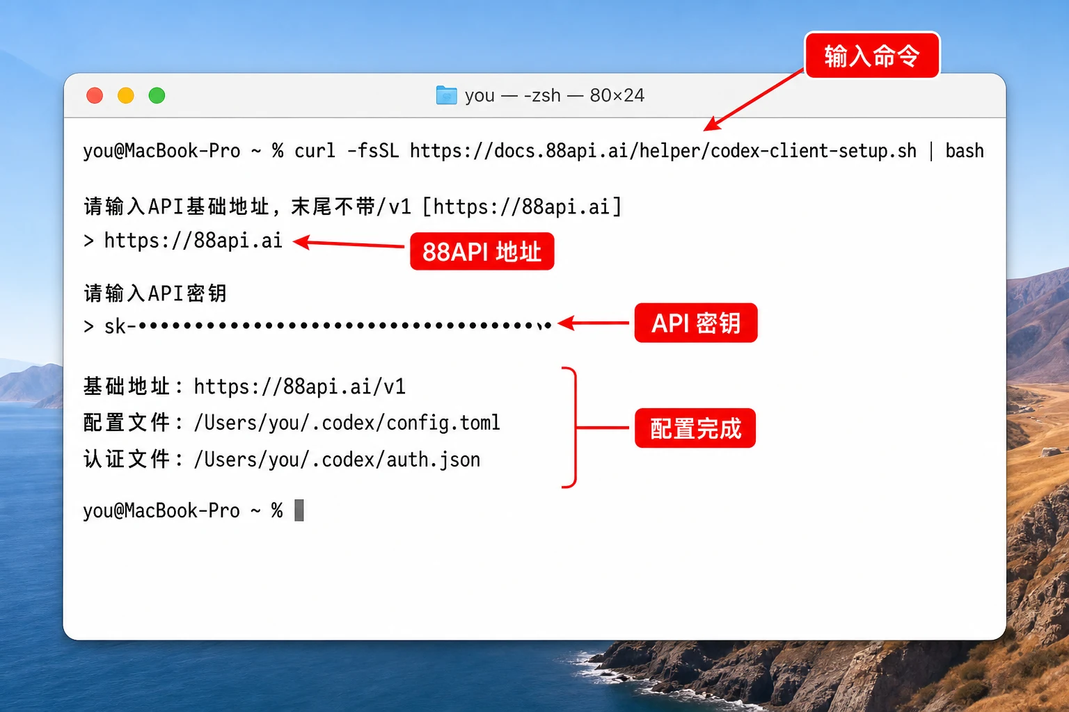 Configure Codex client in macOS or Linux terminal